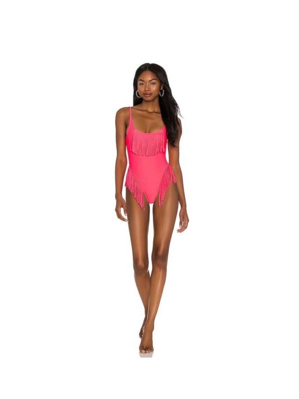 NWT Minimale Animale Copacabana Fringed One-Piece Swimsuit in Hot Pink